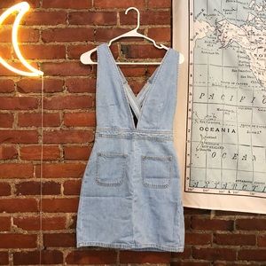 UO Plunge V-neck Denim Mini Dress